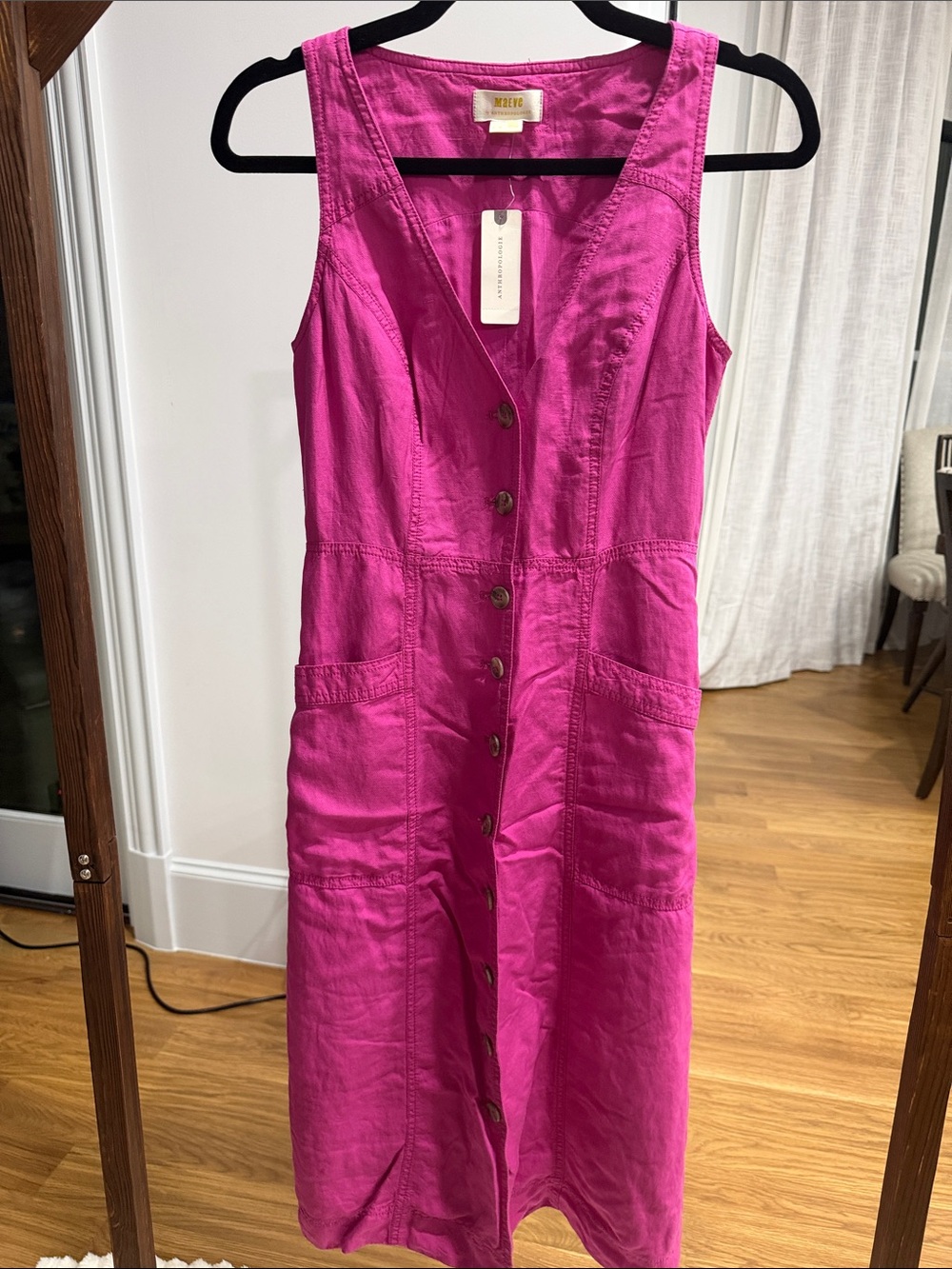 Maeve Bright Magenta Button-Front Sleeveless Dress